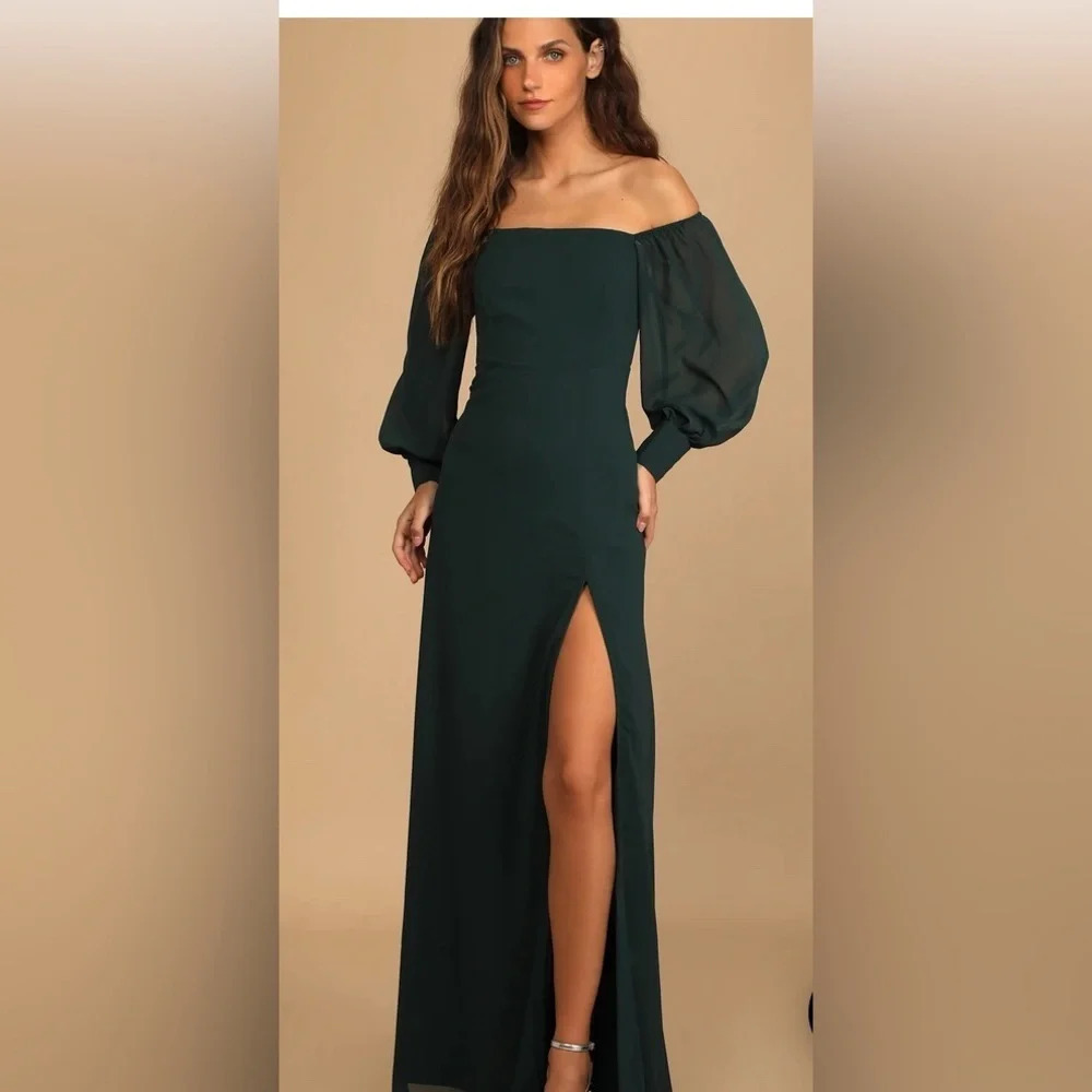 Lulu's Dark Green Off-Shoulder Maxi Dress